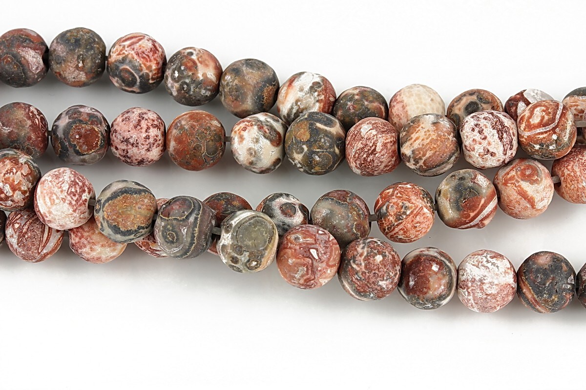 Red leopard skin jasper frosted (mat) sfere 6mm