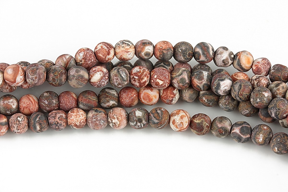 Red leopard skin jasper frosted (mat) sfere 4mm (10 buc.)