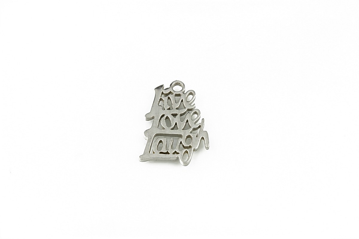 Charm otel inoxidabill 304, live love laugh 17x12mm