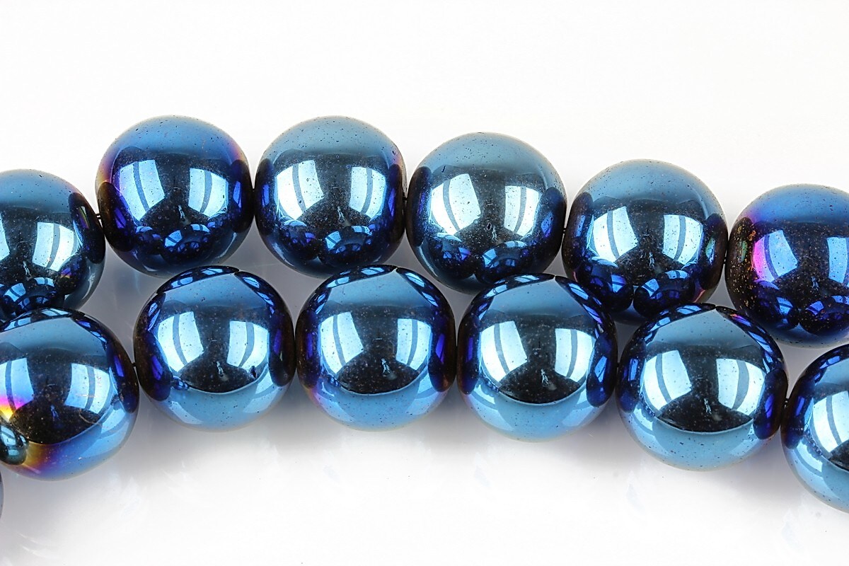 Hematit electroplacat sfere 12mm - albastru