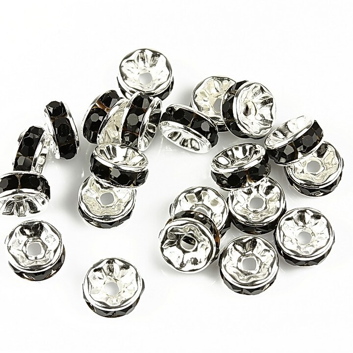 Distantiere cu rhinestone negre 4x8mm