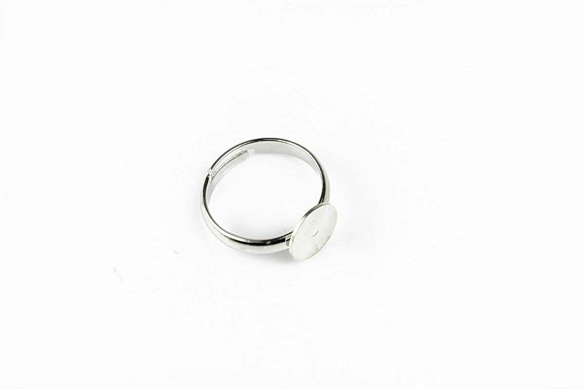 Baza de inel argintiu inchis, reglabila, platou 8mm
