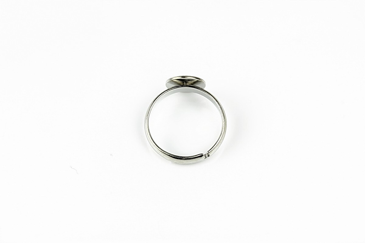 Baza de inel argintiu inchis, reglabila, platou 8mm