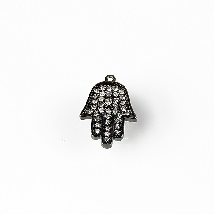 Charm mana Hamsa cu strasuri Cubic Zirconia 16x11mm - gun metal