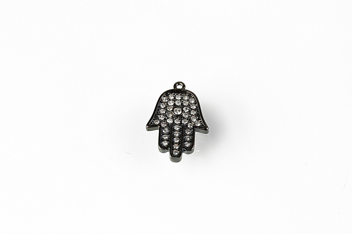 Charm mana Hamsa cu strasuri Cubic Zirconia 16x11mm - gun metal