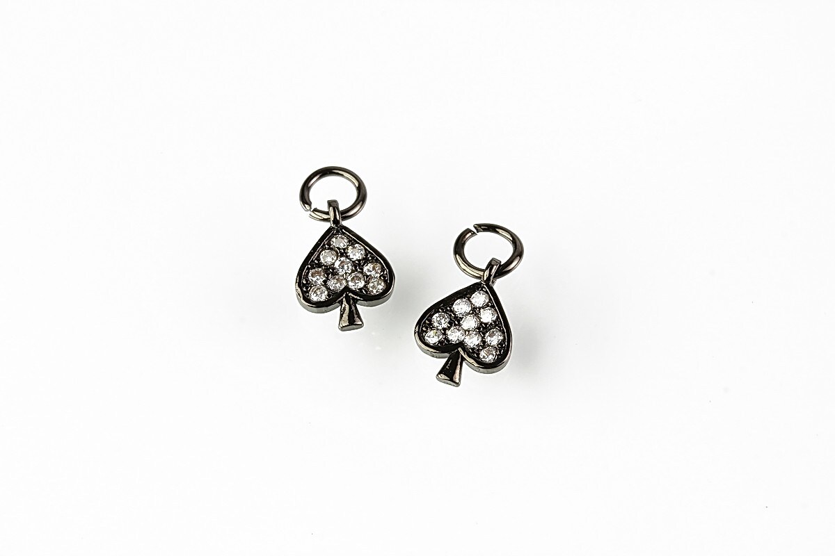 Charm inima cu strasuri Cubic Zirconia 10x7mm - gun metal