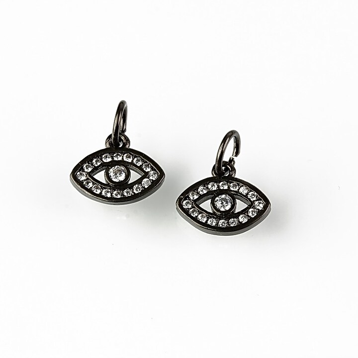 Charm ochi cu strasuri Cubic Zirconia 9x11mm - gun metal