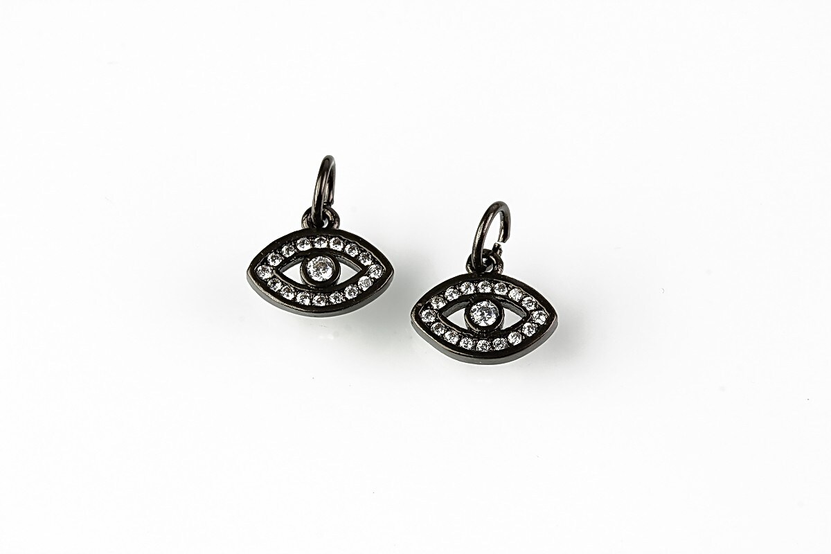 Charm ochi cu strasuri Cubic Zirconia 9x11mm - gun metal