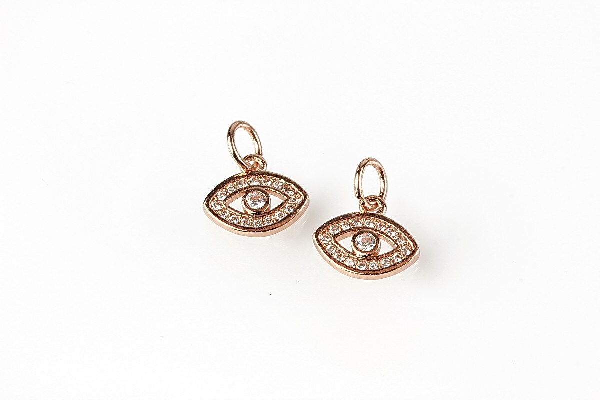 Charm ochi cu strasuri Cubic Zirconia 9x11mm - rose gold