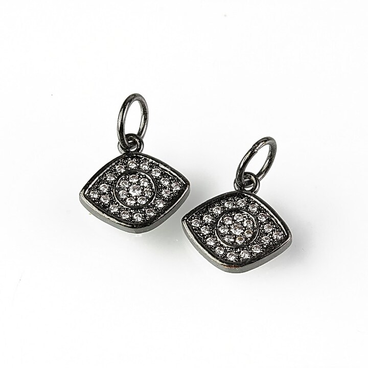 Charm ochi cu strasuri Cubic Zirconia 12x12mm - gun metal