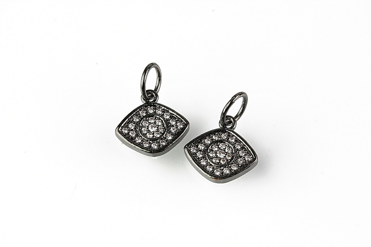 Charm ochi cu strasuri Cubic Zirconia 12x12mm - gun metal