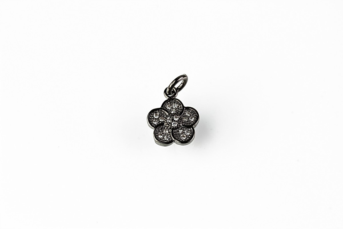 Charm floare cu strasuri Cubic Zirconia 12x9mm - gun metal