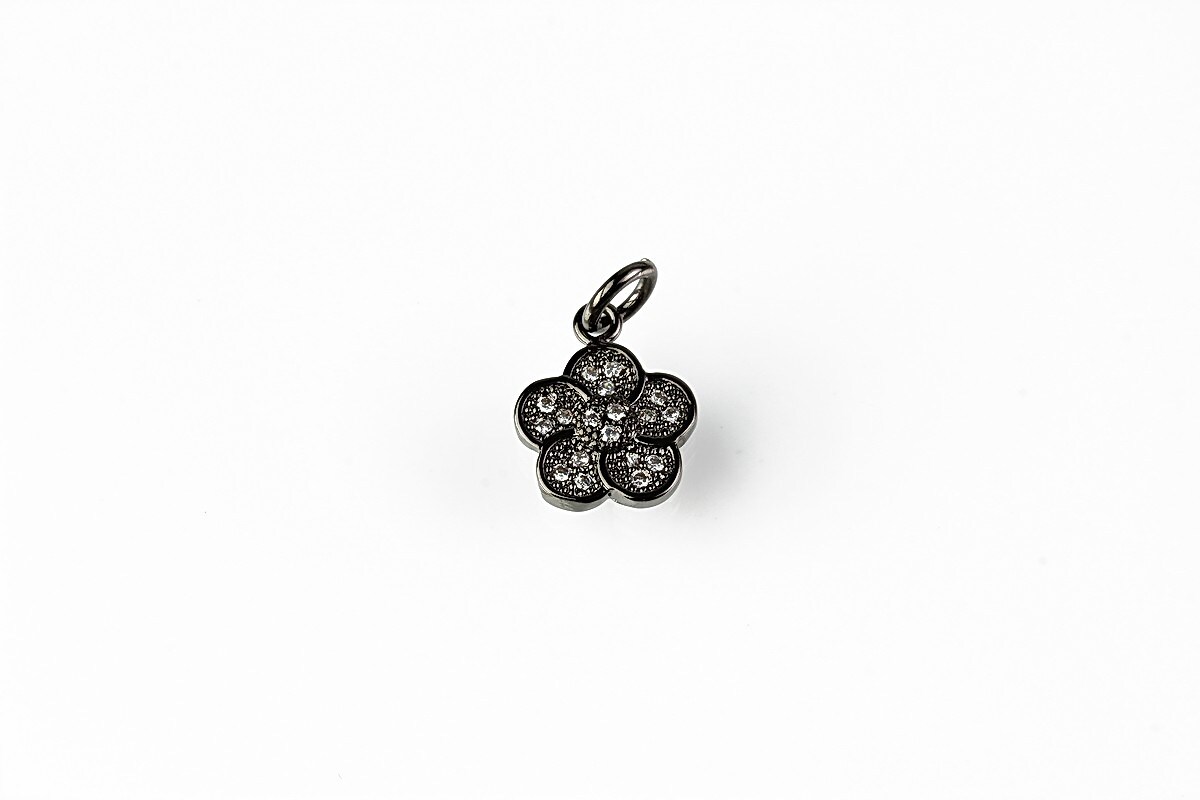 Charm floare cu strasuri Cubic Zirconia 12x9mm - gun metal