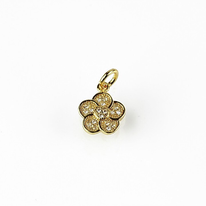 Charm floare cu strasuri Cubic Zirconia 12x9mm - auriu