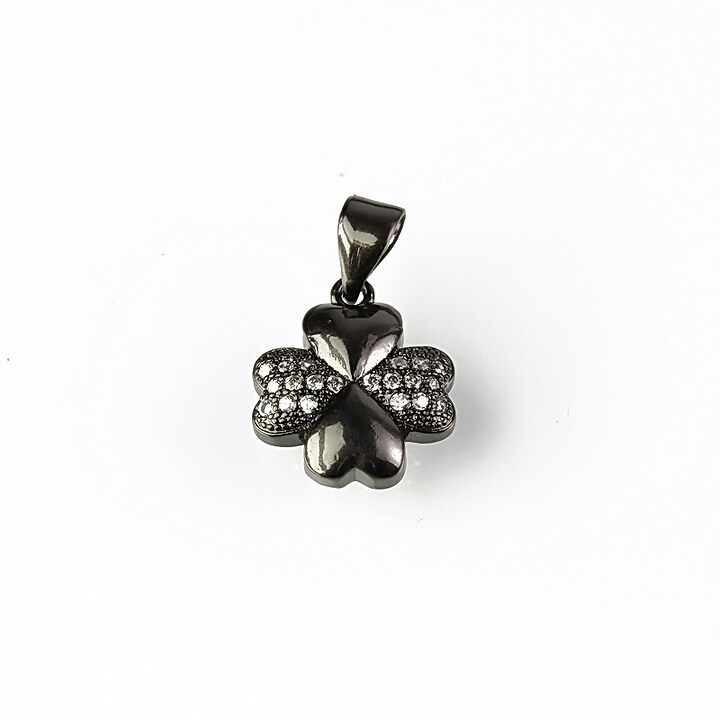 Charm trifoi cu strasuri Cubic Zirconia 14x12mm - gun metal