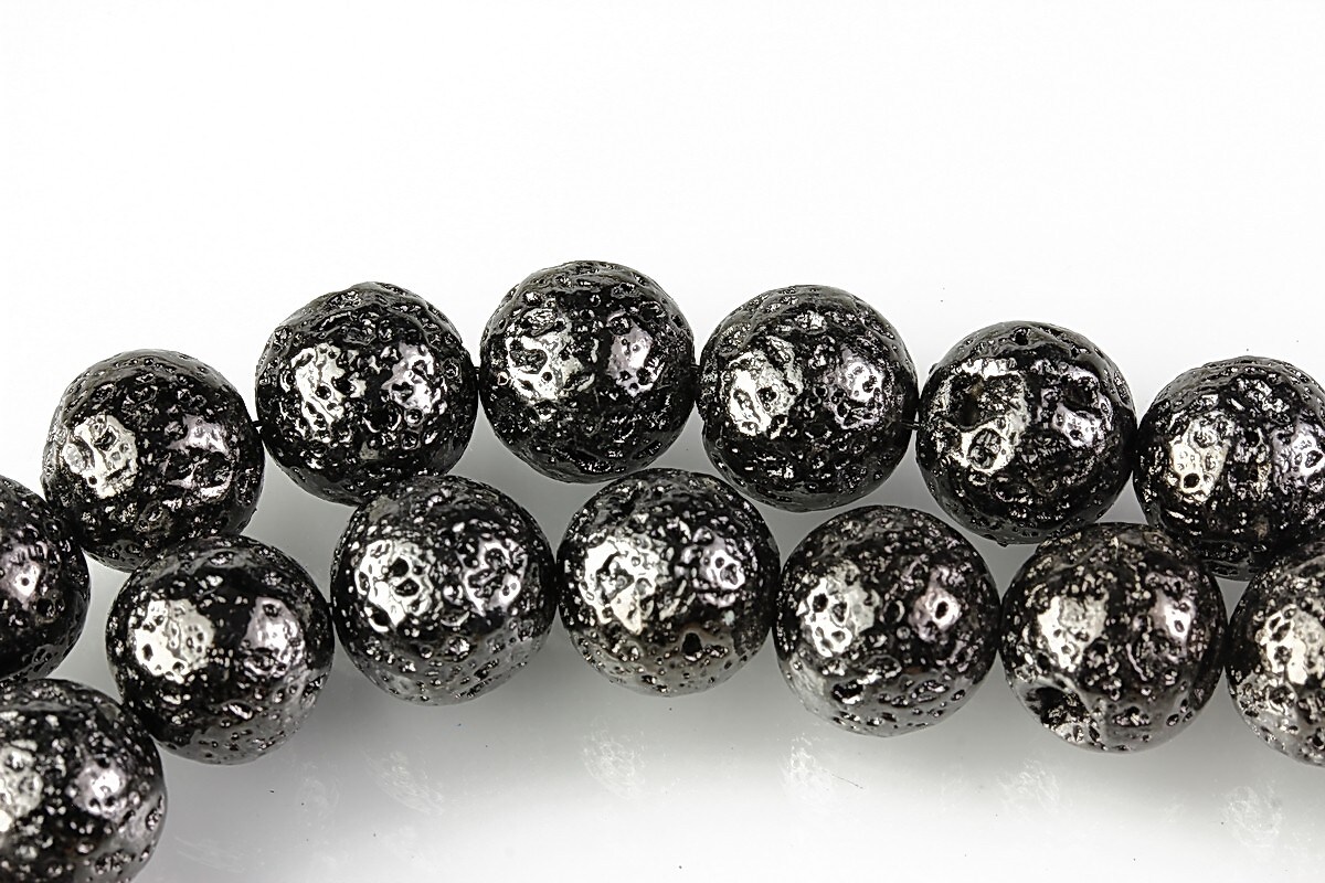 Margele lava electroplacata sfere 10mm - gri inchis