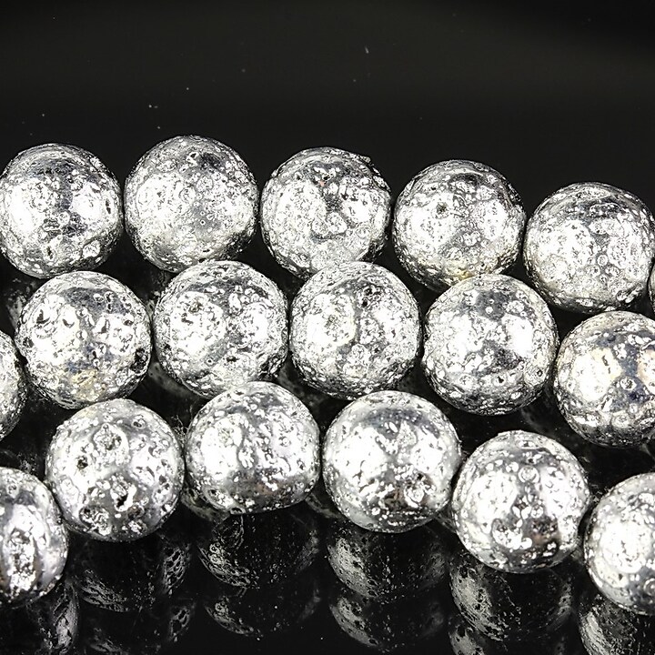 Margele lava neagra electroplacata cu argintiu sfere 8mm