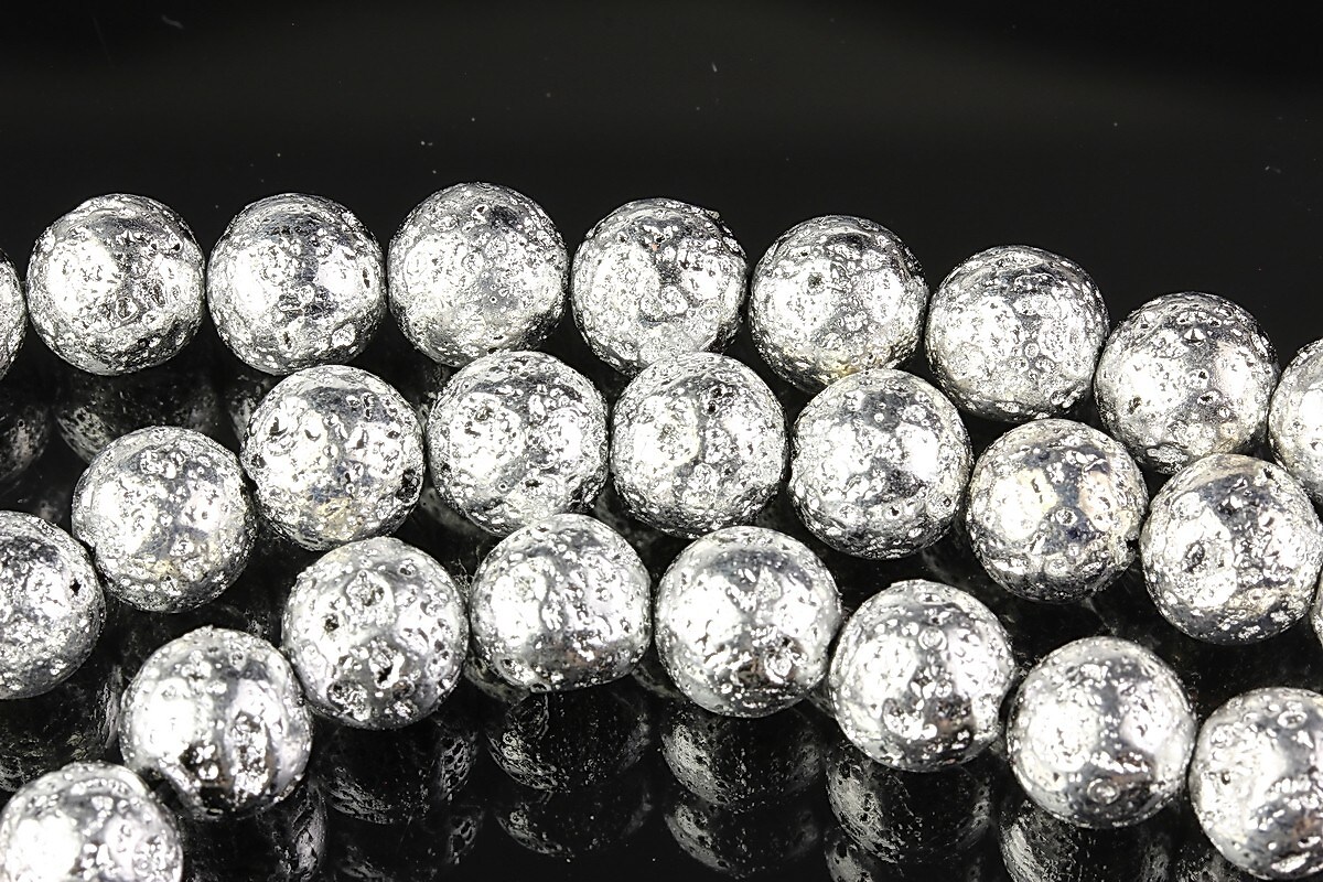 Margele lava neagra electroplacata cu argintiu sfere 8mm