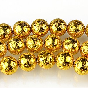 Margele lava neagra electroplacata cu auriu aprins sfere 8mm