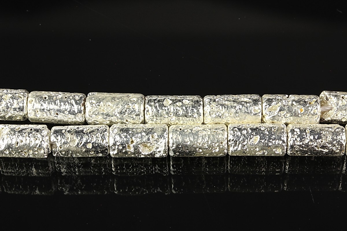 Margele lava electroplacata tub 10x6mm - argintiu deschis