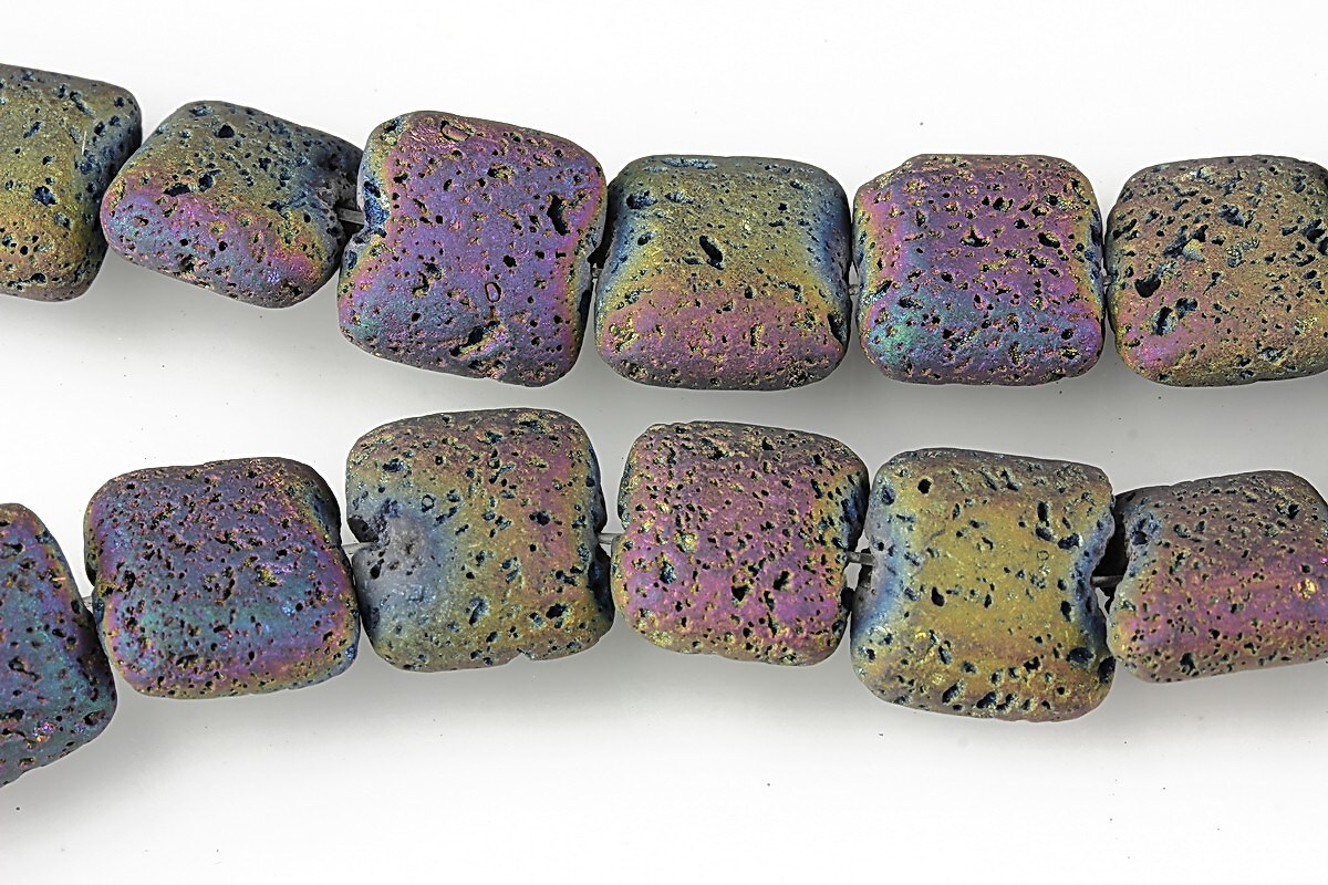 Margele lava electroplacata pernute 12x12mm - matte multi color