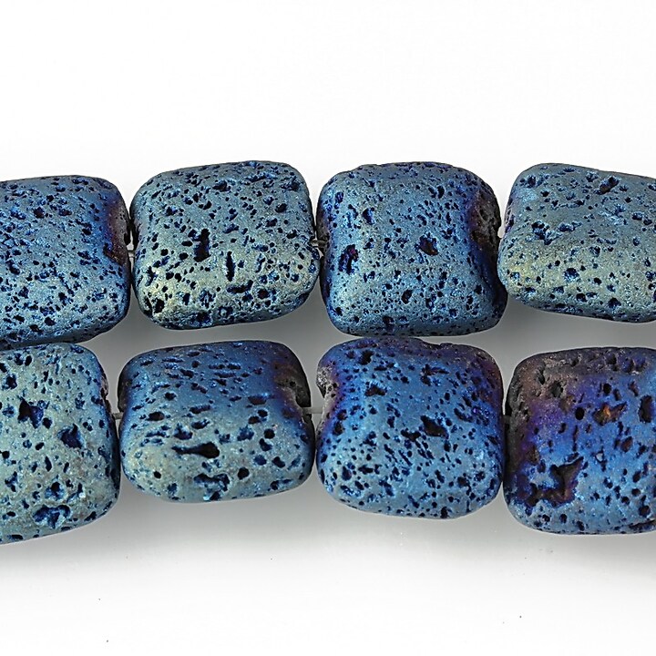 Margele lava electroplacata pernute 12x12mm - matte blue