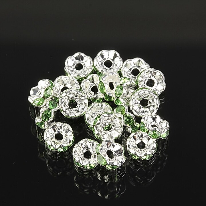 Distantiere argintii floare cu rhinestones verzi 6mm (3x6mm)