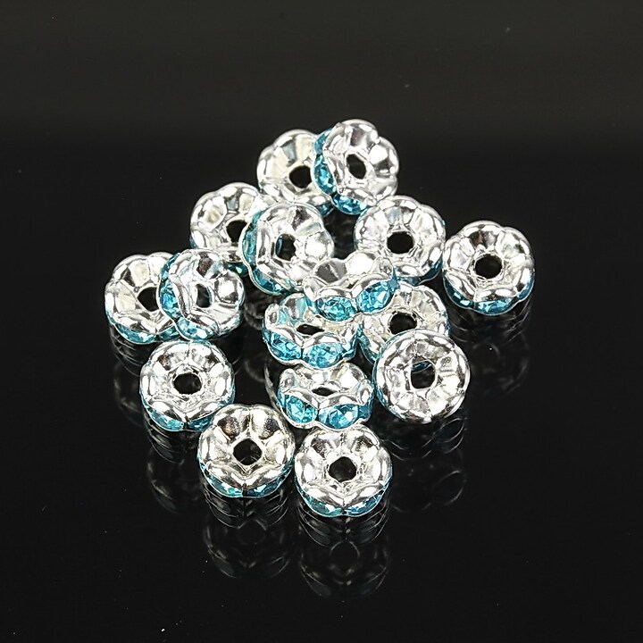 Distantiere argintii floare cu rhinestones bleu 6mm (3x6mm)