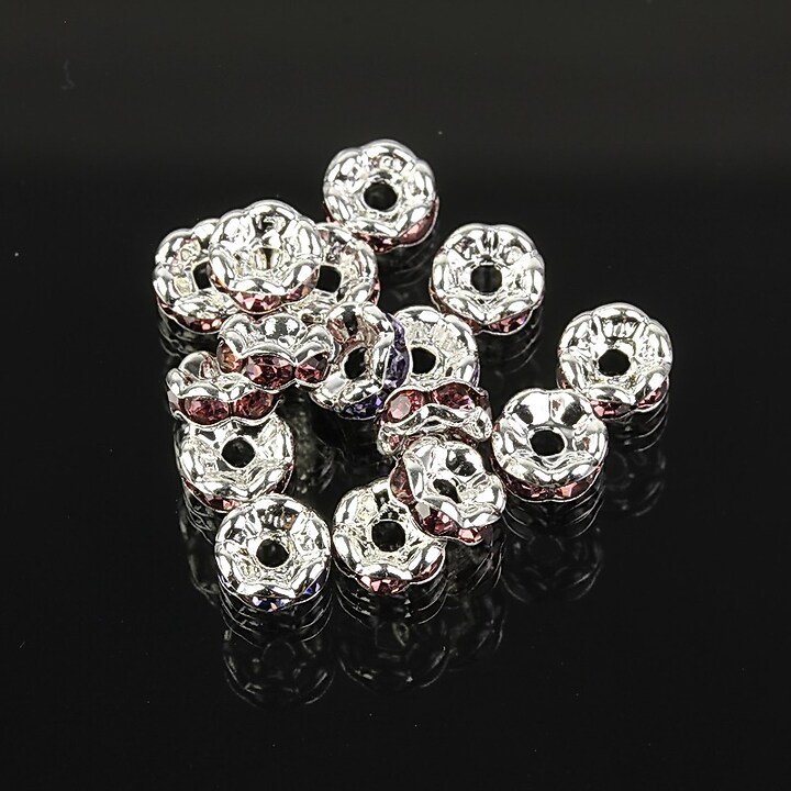 Distantiere argintii floare cu rhinestones grena 6mm (3x6mm)