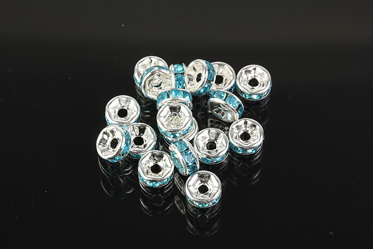 Distantiere argintii cu rhinestones bleu 6mm (3x6mm)