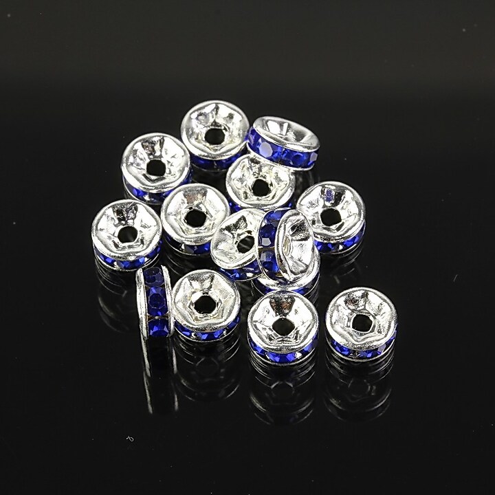 Distantiere argintii cu rhinestones albastru cobalt 6mm (3x6mm)