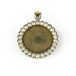 Baza cabochon bronz cu strasuri albe 43x34mm, interior 25mm