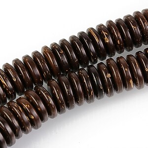 Mărgele lemn cocos maro &icirc;nchis rondele 3 &times; 10 mm (sirag)