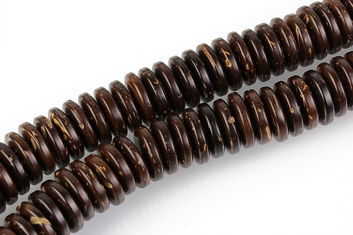 Mărgele mărgele lemn cocos maro &icirc;nchis rondele 3 &times; 10 mm (sirag)