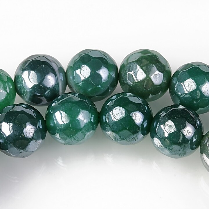 Agate striped placate cu pearl luster sfere fatetate 10mm - verde