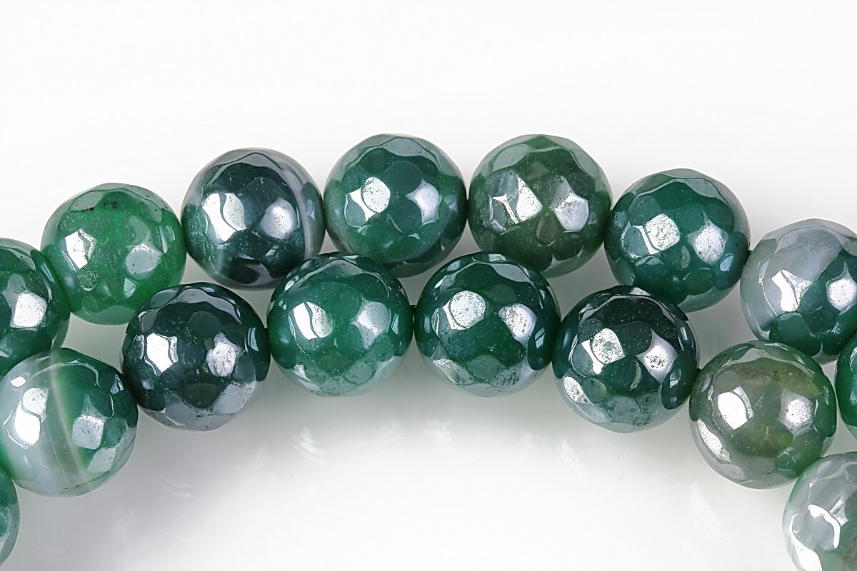 Agate striped placate cu pearl luster sfere fatetate 10mm - verde