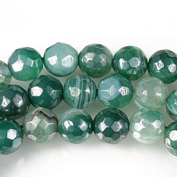 Agate striped placate cu pearl luster sfere fatetate 8mm - verde