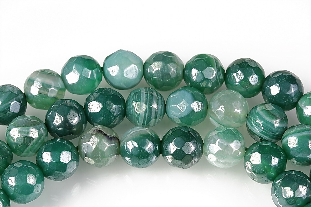 Agate striped placate cu pearl luster sfere fatetate 8mm - verde