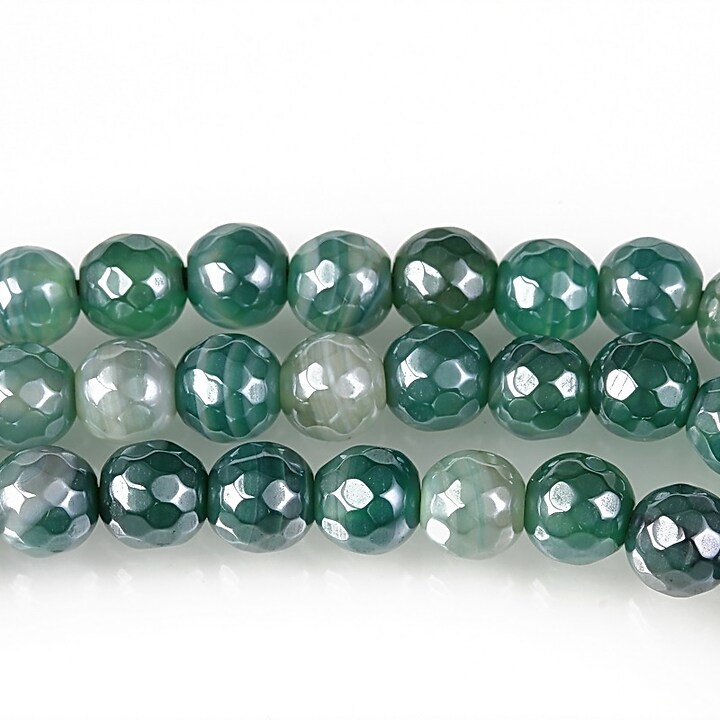 Agate striped placate cu pearl luster sfere fatetate 6mm - verde