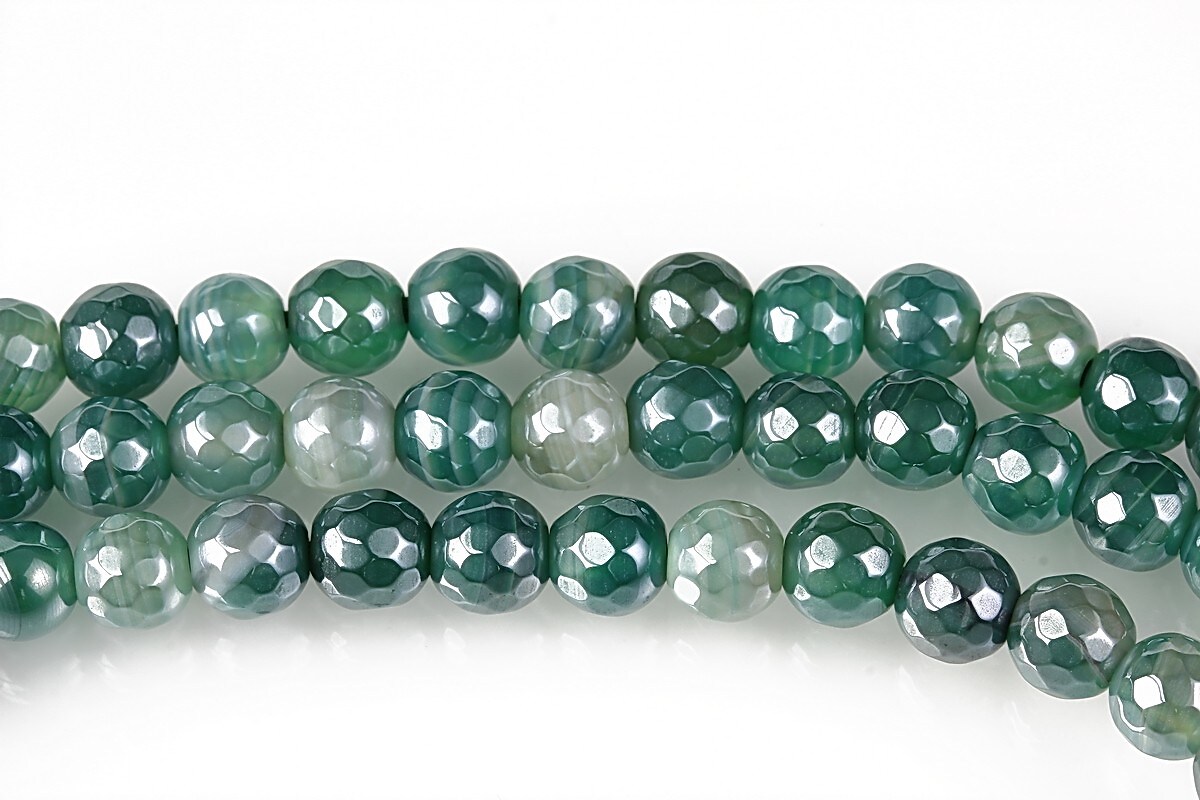 Agate striped placate cu pearl luster sfere fatetate 6mm - verde