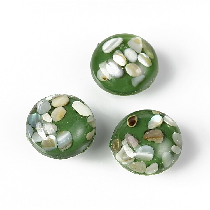 Cabochon rasina cu sidef natural in interior 14mm - verde