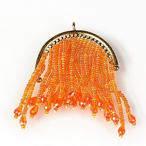 Pandantiv chandelier auriu cu margele de nisip si cristale 69x48mm - portocaliu