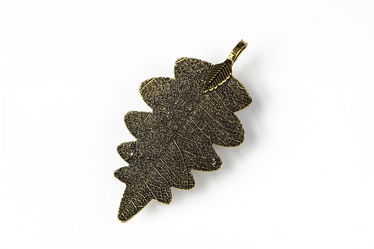Pandantiv frunza naturala electroplacata 58-60x28-32mm - bronz antichizat