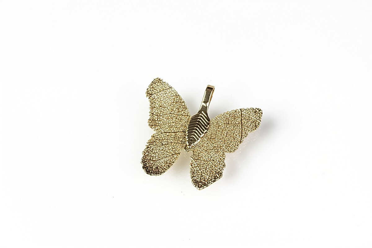 Pandantiv frunza naturala electroplacata fluture 27-29x30-32mm - auriu