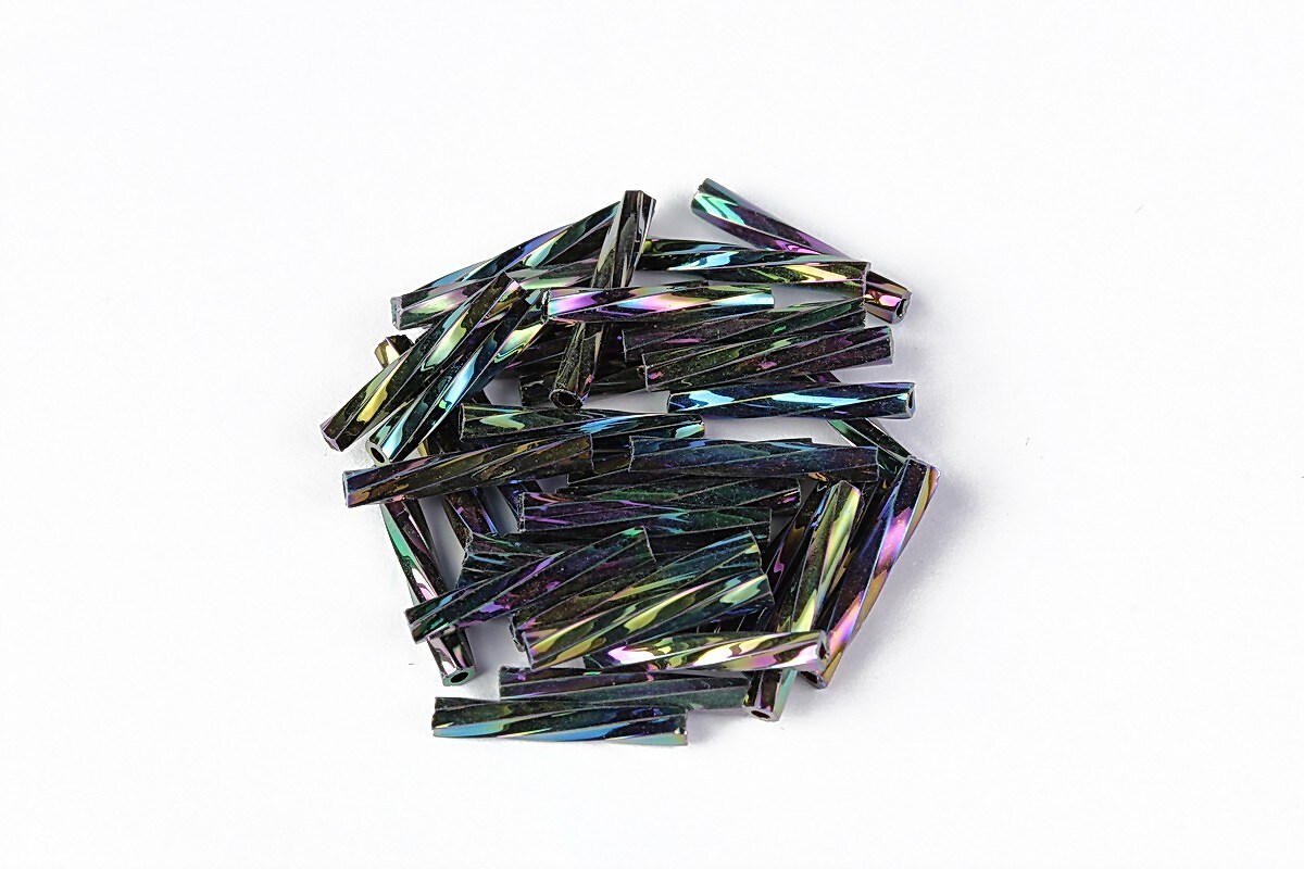 Margele de nisip BUGLE twisted 12mm (10g) - cod 693 - iris