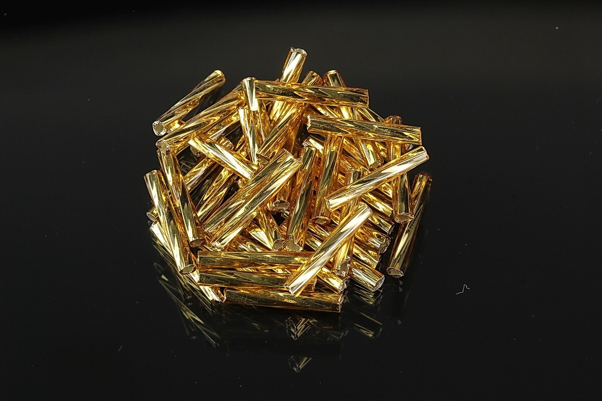 Margele de nisip BUGLE twisted 12mm (10g) - cod 695 - auriu