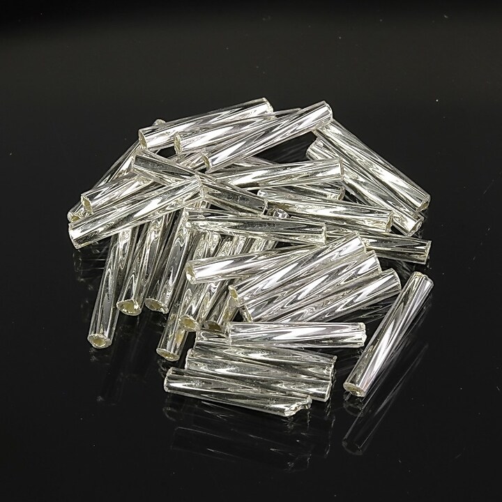 Margele de nisip BUGLE twisted 12mm (10g) - cod 696 - argintiu