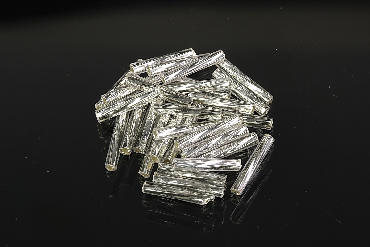 Margele de nisip BUGLE twisted 12mm (10g) - cod 696 - argintiu