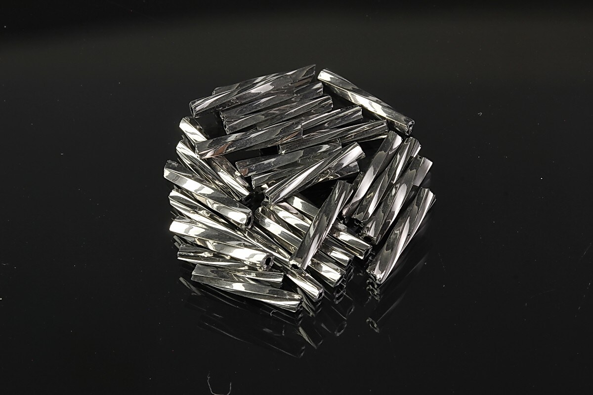 Margele de nisip BUGLE twisted 12mm (10g) - cod 697 - hematit