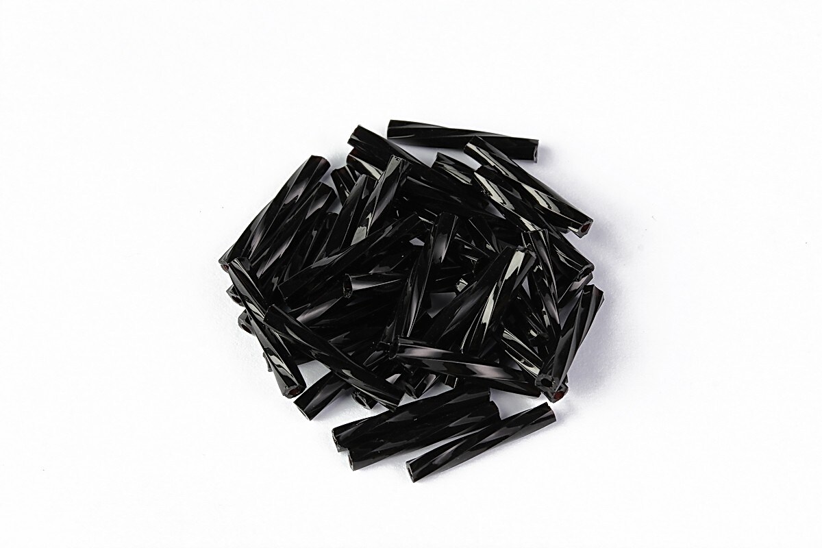 Margele de nisip BUGLE twisted 12mm  (10g) - cod 698 - negru